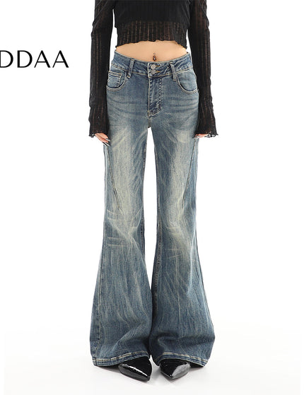 Light Blue Distressed Micro Flared High Waist Jeans - S / Blue - Women’s Jeans