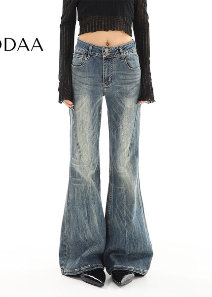 Light Blue Distressed Micro Flared High Waist Jeans - S / Blue - Women’s Jeans