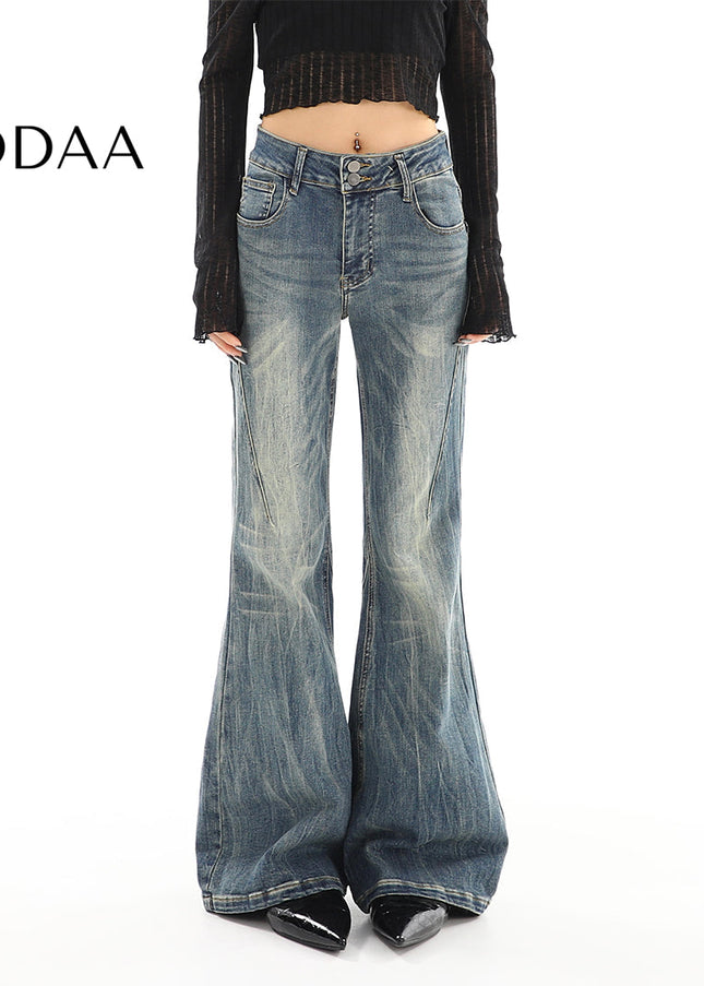 Light Blue Distressed Micro Flared High Waist Jeans - S / Blue - Women’s Jeans