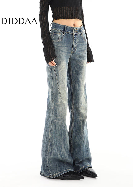 Light Blue Distressed Micro Flared High Waist Jeans - Women’s Jeans