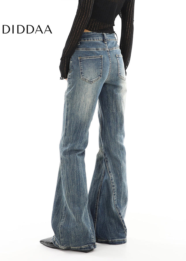 Light Blue Distressed Micro Flared High Waist Jeans - Women’s Jeans