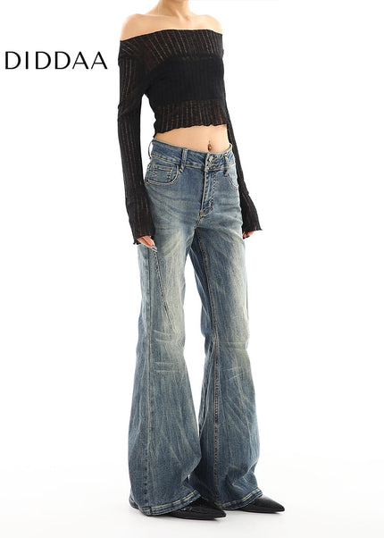 Light Blue Distressed Micro Flared High Waist Jeans - Women’s Jeans