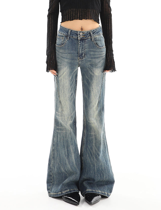 Light Blue Distressed Micro Flared High Waist Jeans - Women’s Jeans