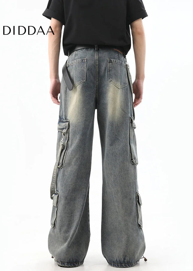 Light Blue Distressed Multi-Pocket Cargo Jeans - Men’s Jeans