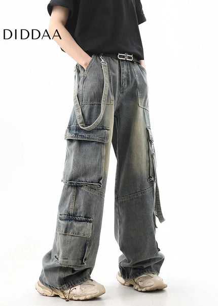 Light Blue Distressed Multi-Pocket Cargo Jeans - Men’s Jeans
