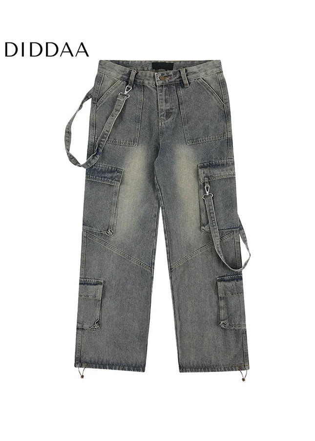 Light Blue Distressed Multi-Pocket Cargo Jeans - Men’s Jeans