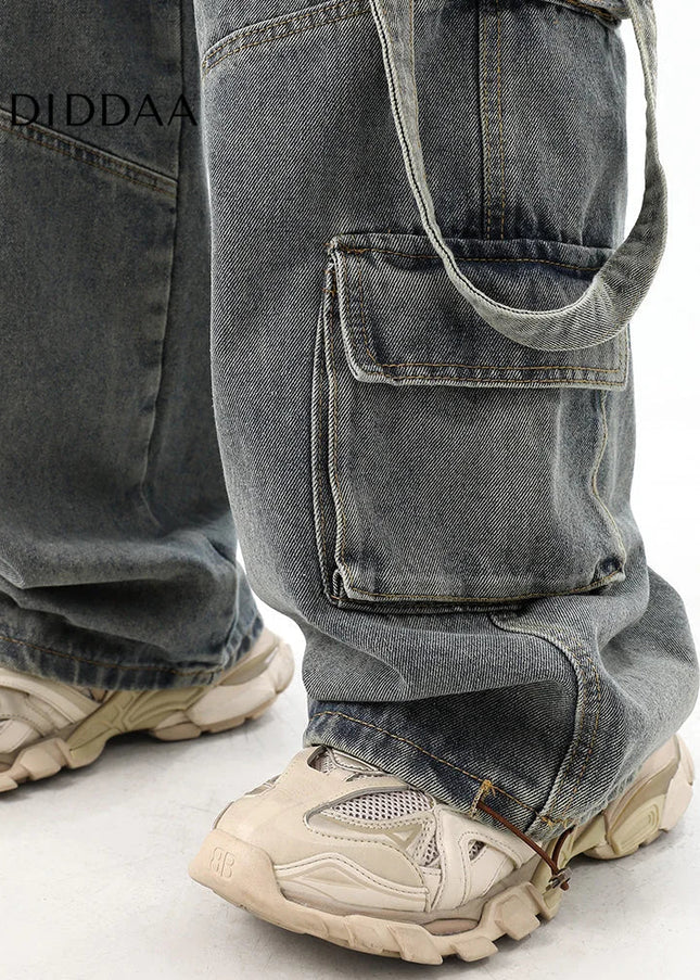 Light Blue Distressed Multi-Pocket Cargo Jeans - Men’s Jeans