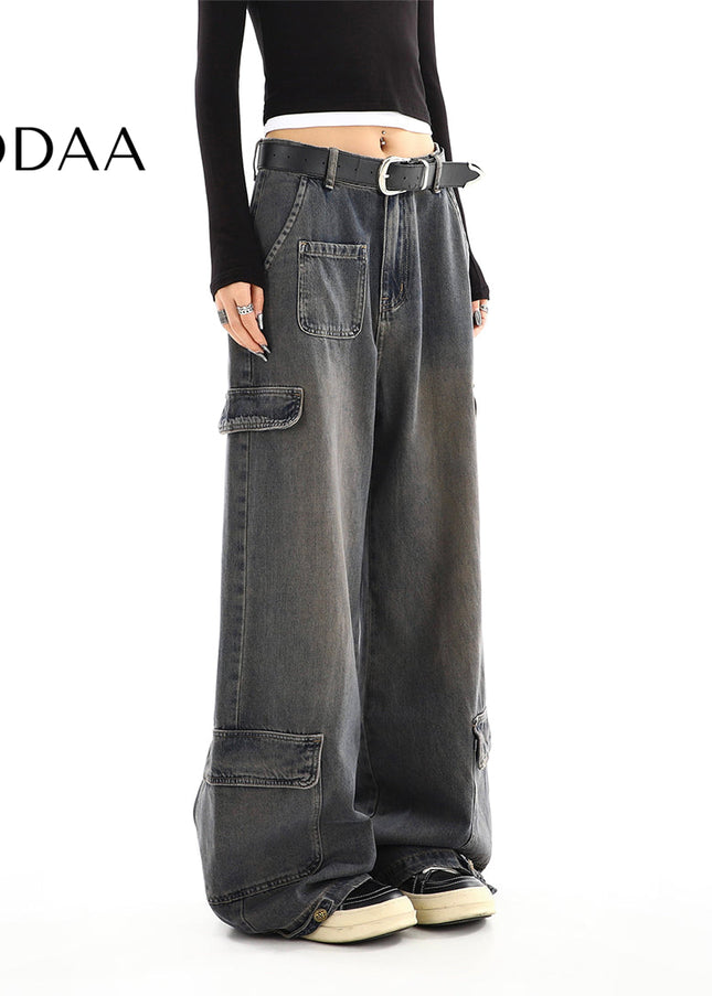 Light Blue Distressed Multi-Pocket Cargo Jeans - S / Vintage Blue - Women’s Jeans