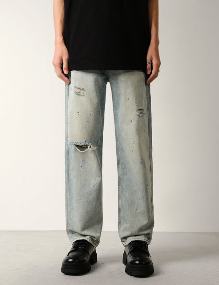 Light Blue Distressed Ripped Jeans with Splash Strokes - 28 / Vintage Blue - Men’s Jeans