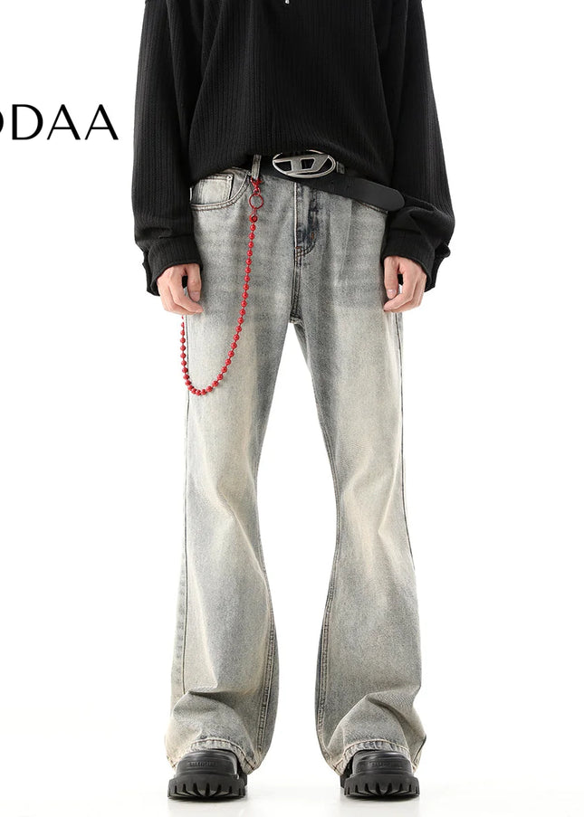 Light Blue Distressed Straight Jeans for Men - S / Grey - Men’s Jeans