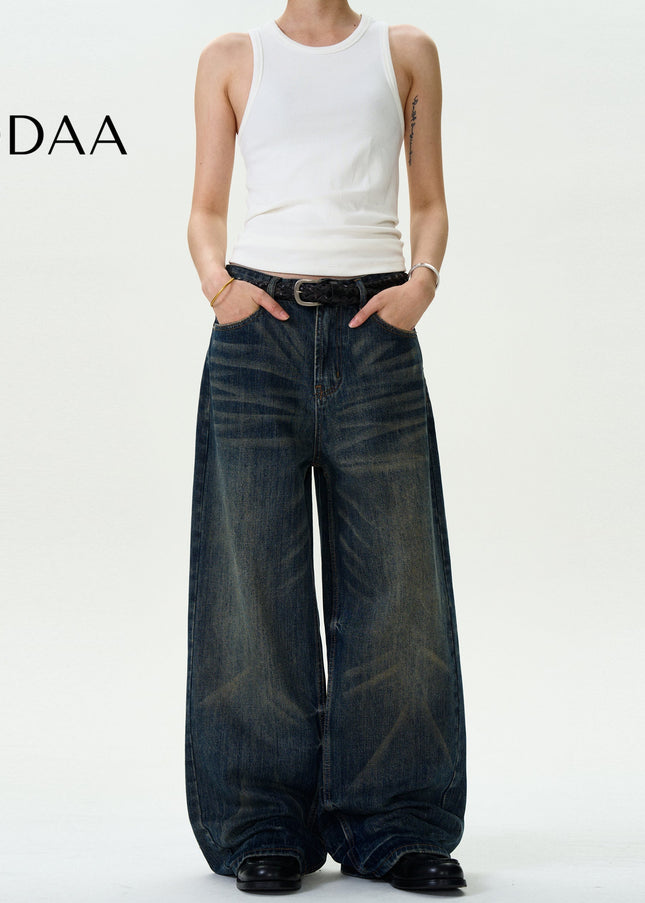 Light Blue Distressed Vintage Wash Jeans for Men and Women - S / Dark Blue - Men’s Jeans