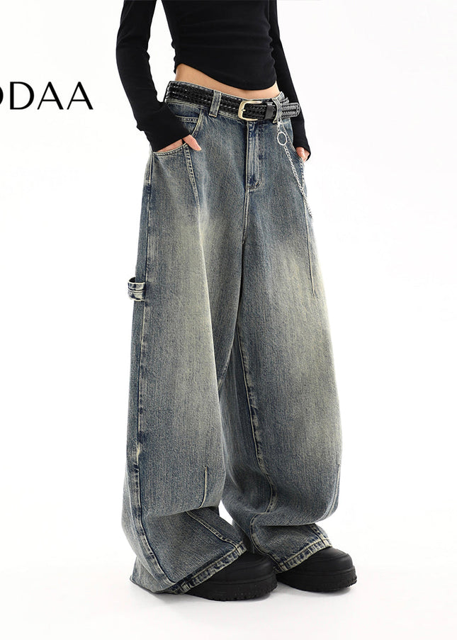 Light Blue Distressed Wide-Leg Cargo Jeans Women - S / Vintage Blue - Women’s Jeans