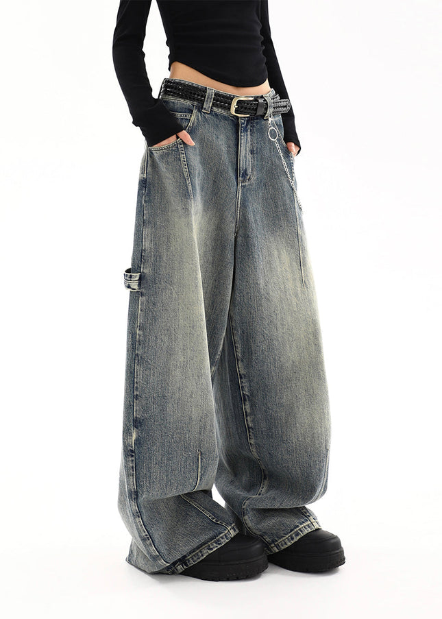 Light Blue Distressed Wide-Leg Cargo Jeans Women - Women’s Jeans