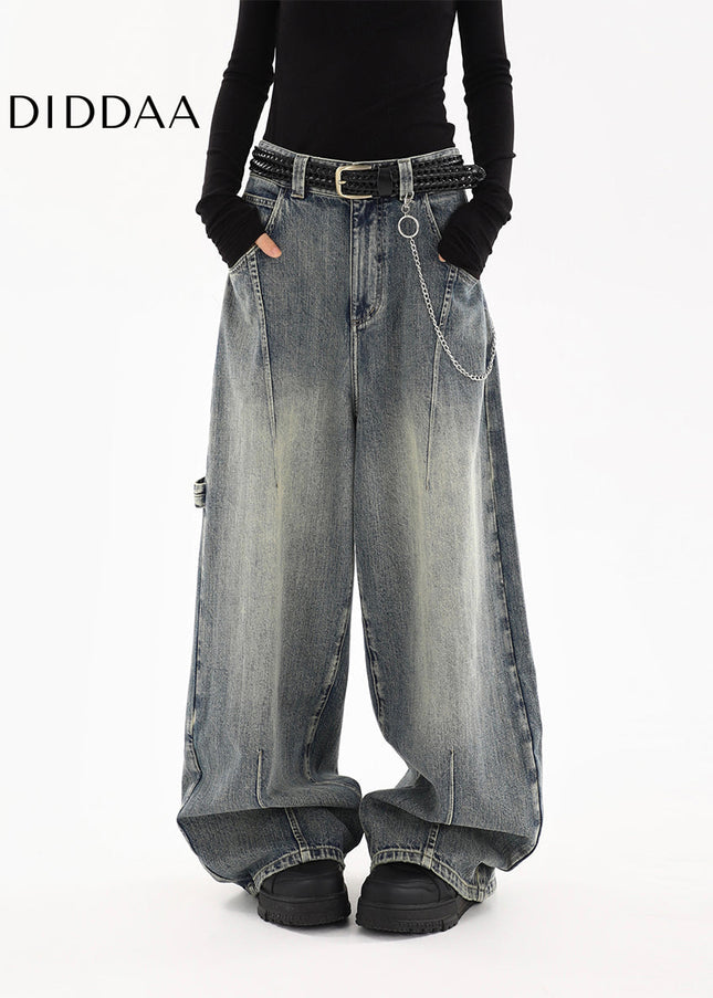 Light Blue Distressed Wide-Leg Cargo Jeans Women - Women’s Jeans