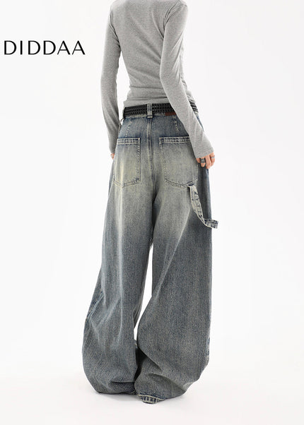 Light Blue Distressed Wide-Leg Cargo Jeans Women - Women’s Jeans