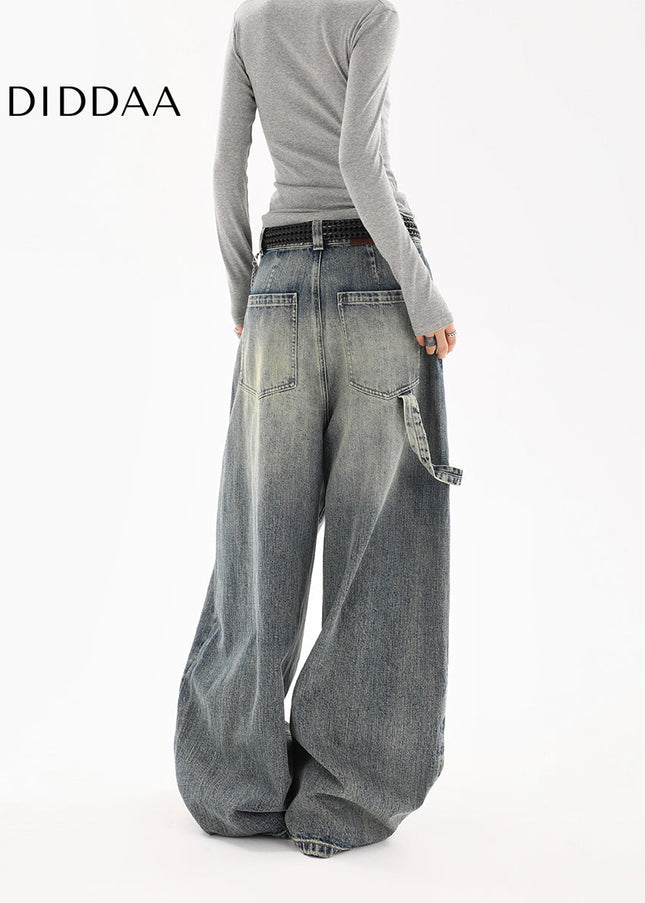 Light Blue Distressed Wide-Leg Cargo Jeans Women - Women’s Jeans