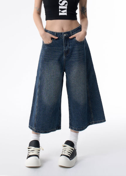 Light Blue Distressed Wide-Leg Cropped Jeans - Women’s Jeans