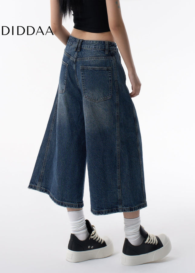 Light Blue Distressed Wide-Leg Cropped Jeans - Women’s Jeans