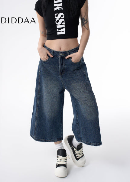 Light Blue Distressed Wide-Leg Cropped Jeans - Women’s Jeans