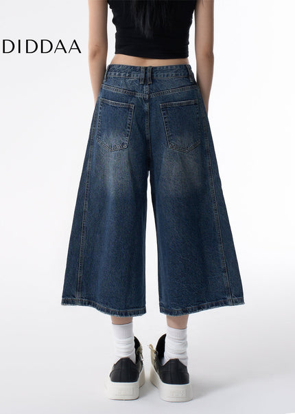 Light Blue Distressed Wide-Leg Cropped Jeans - Women’s Jeans