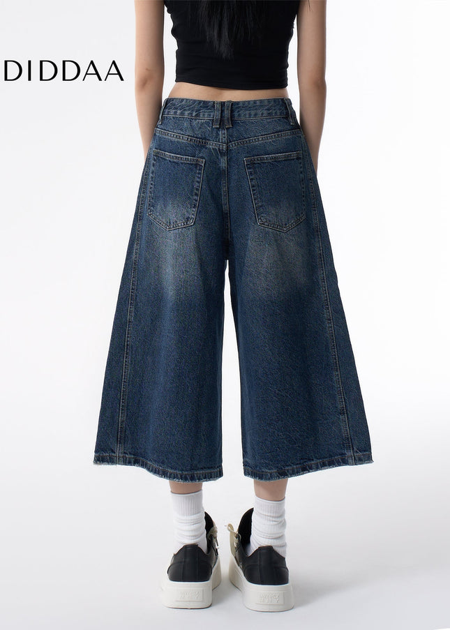 Light Blue Distressed Wide-Leg Cropped Jeans - Women’s Jeans