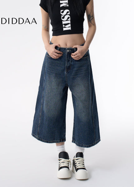 Light Blue Distressed Wide-Leg Cropped Jeans - Women’s Jeans