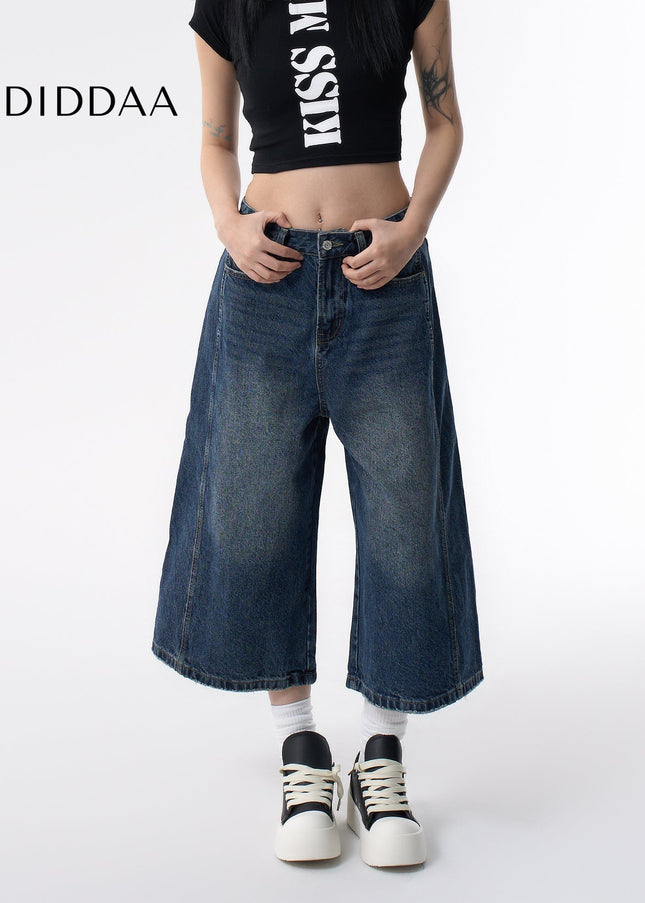 Light Blue Distressed Wide-Leg Cropped Jeans - Women’s Jeans