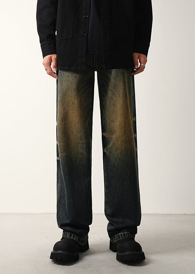 Light Blue Distressed Wide-Leg Jeans for Men - 28 / Dark Blue - Men’s Jeans