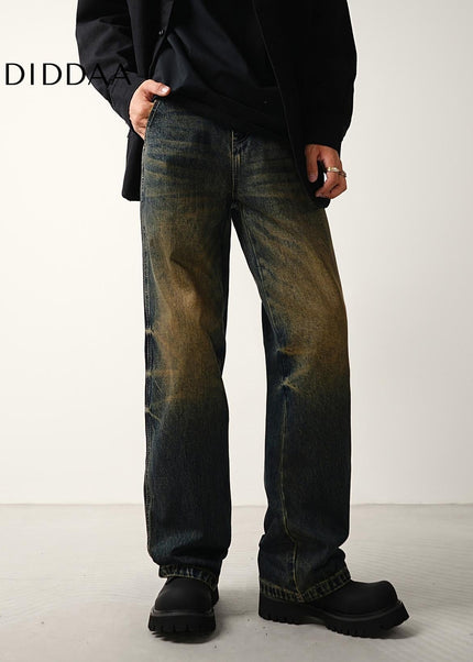 Light Blue Distressed Wide-Leg Jeans for Men - Men’s Jeans