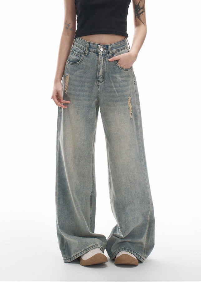 Light Blue Distressed Wide-Leg Jeans for Women AGUA - Women’s Jeans