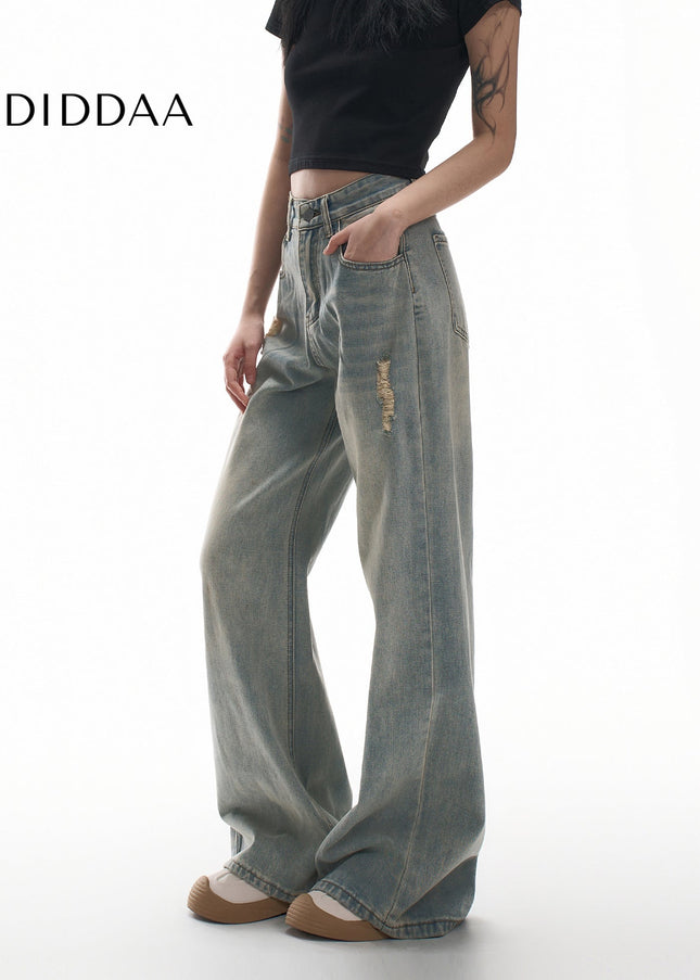 Light Blue Distressed Wide-Leg Jeans for Women AGUA - Women’s Jeans