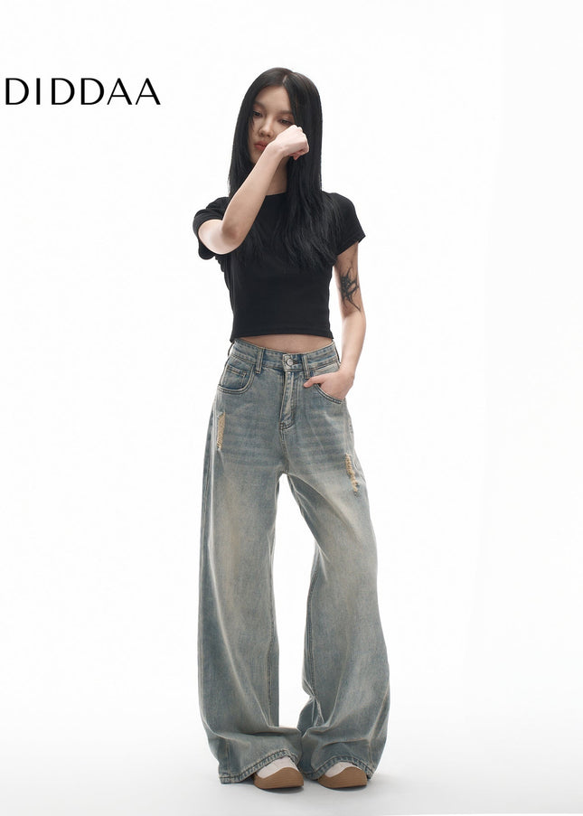 Light Blue Distressed Wide-Leg Jeans for Women AGUA - Women’s Jeans