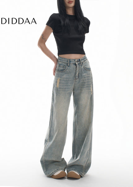 Light Blue Distressed Wide-Leg Jeans for Women AGUA - Women’s Jeans
