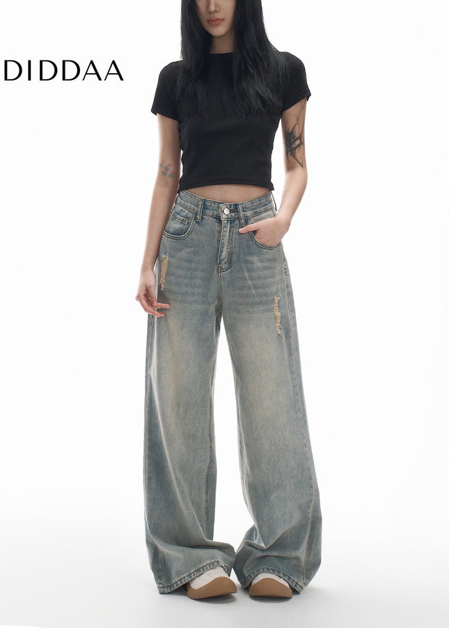 Light Blue Distressed Wide-Leg Jeans for Women AGUA - XS / Light Blue - Women’s Jeans