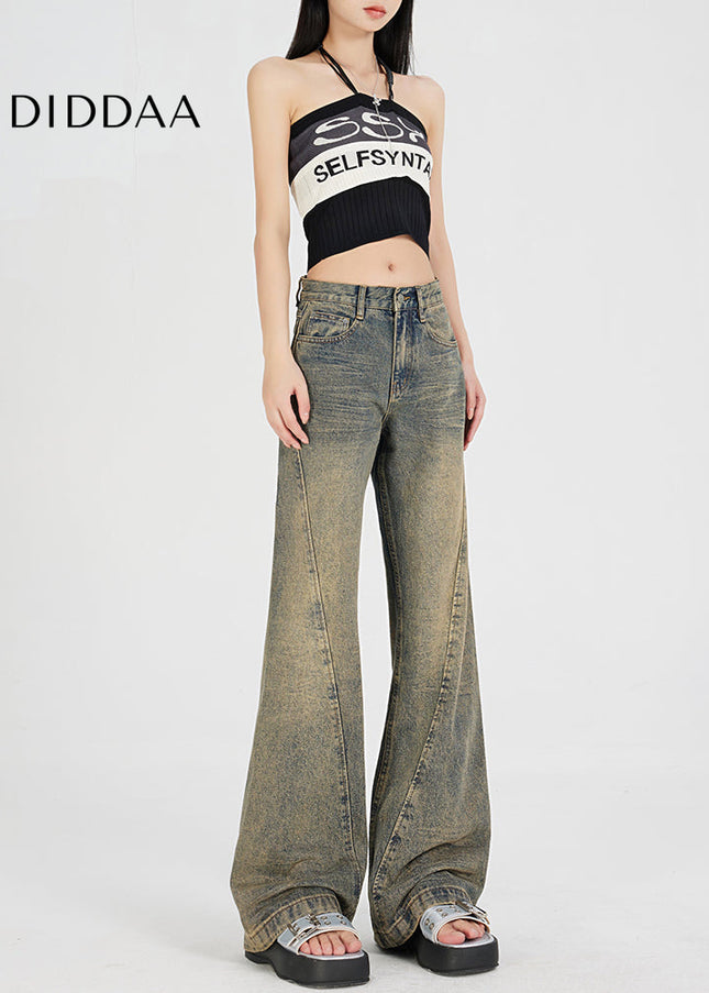 Light Blue Distressed Wide-Leg Jeans with Slimmed Stitching - Women’s Jeans