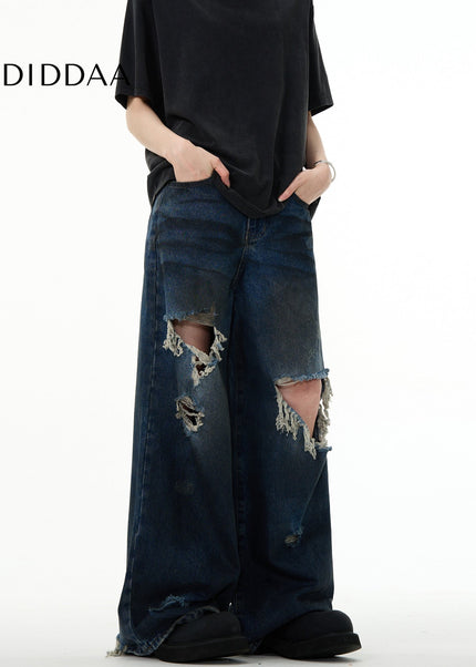 Light Blue Distressed Wide Leg Mop Jeans - Men’s Jeans