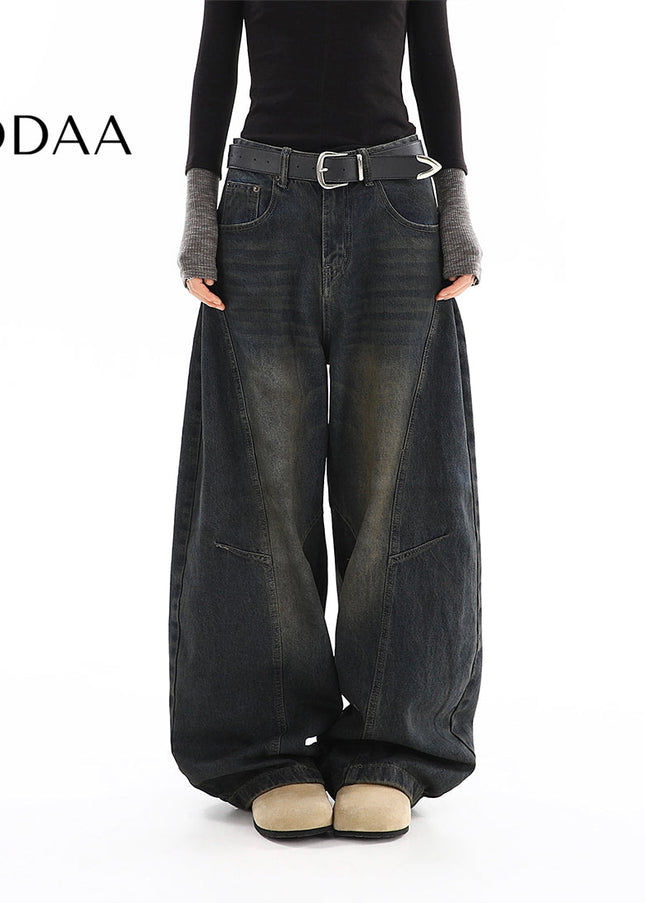 Light Blue Distressed Wide-Leg Scimitar Jeans for Women - S / Vintage Blue - Women’s Jeans