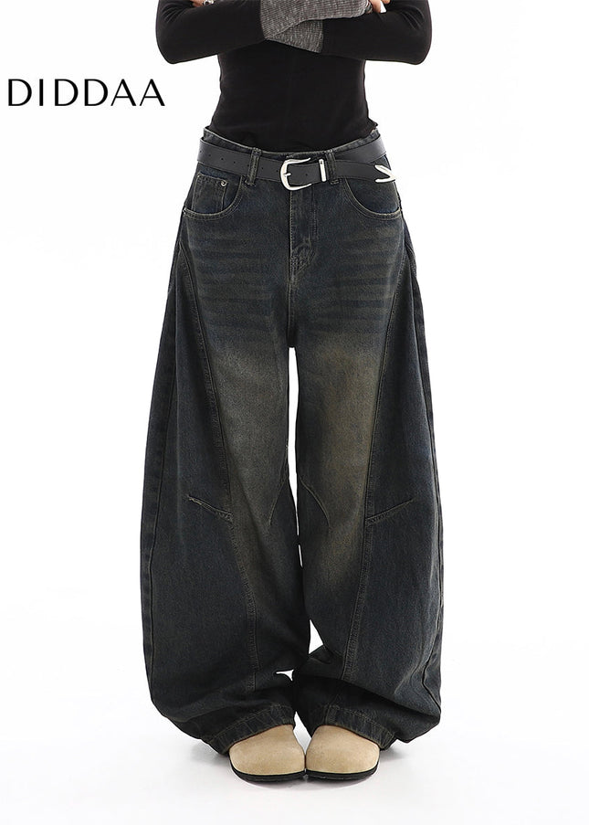 Light Blue Distressed Wide-Leg Scimitar Jeans for Women - Women’s Jeans