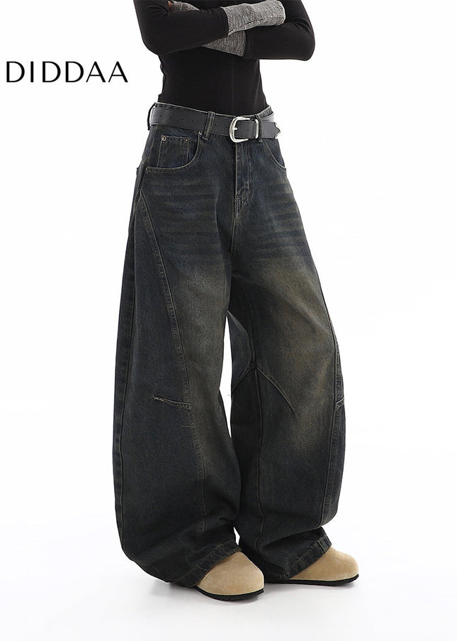 Light Blue Distressed Wide-Leg Scimitar Jeans for Women - Women’s Jeans