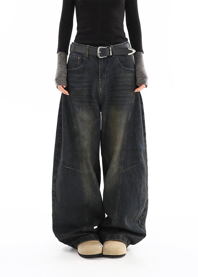 Light Blue Distressed Wide-Leg Scimitar Jeans for Women - Women’s Jeans