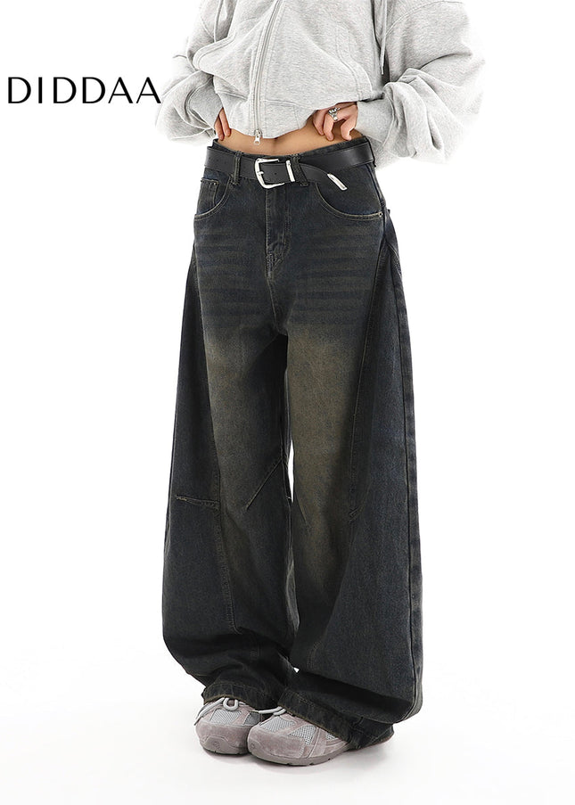 Light Blue Distressed Wide-Leg Scimitar Jeans for Women - Women’s Jeans