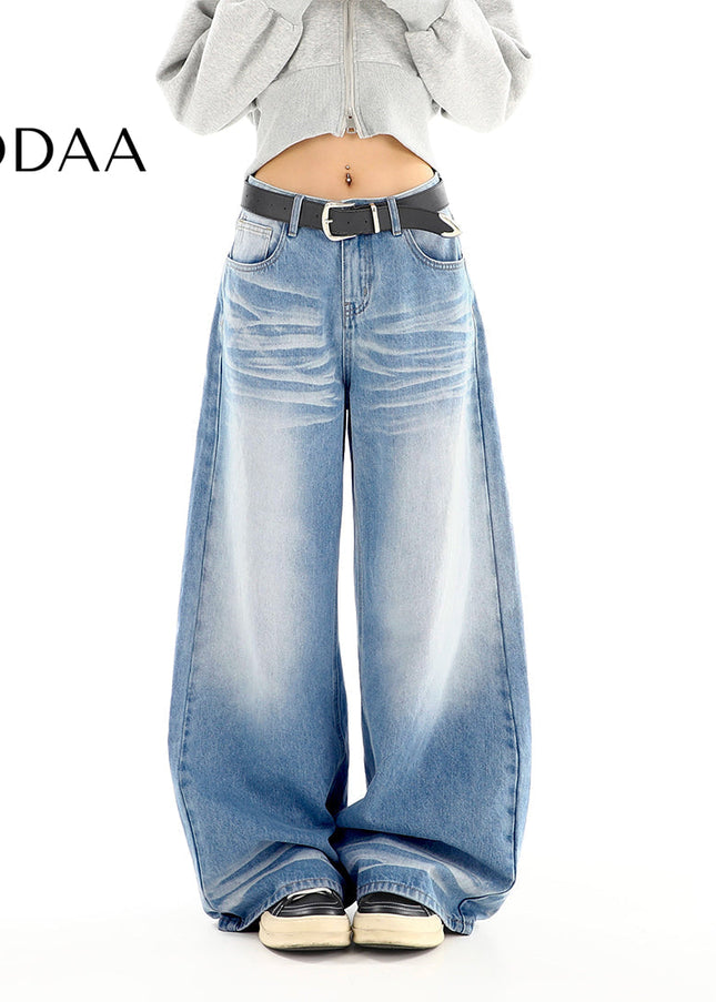 Light Blue Distressed Wide Leg Women’s Jeans - S / Blue - Women’s Jeans