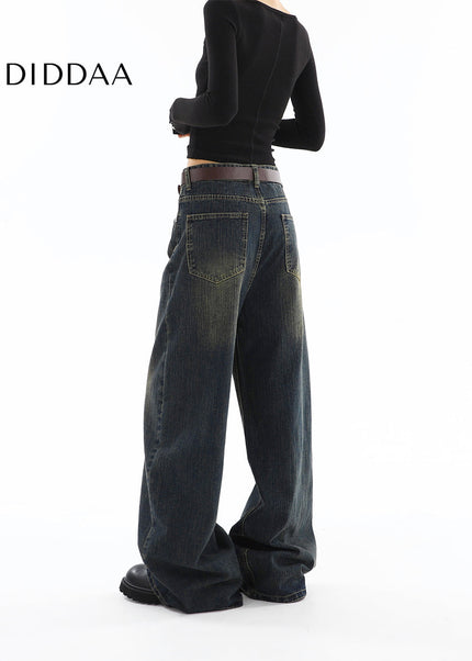 Light Blue Distressed Wide-Legged Straight-Leg Jeans - Women’s Jeans