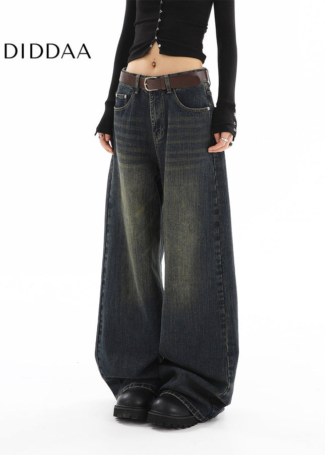 Light Blue Distressed Wide-Legged Straight-Leg Jeans - Women’s Jeans