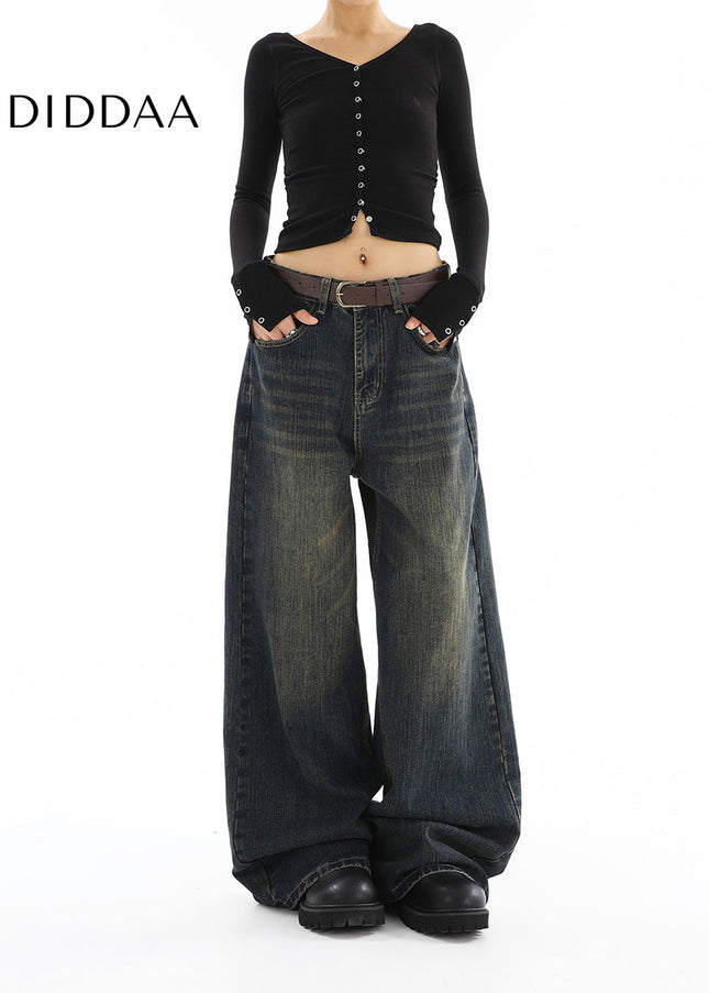 Light Blue Distressed Wide-Legged Straight-Leg Jeans - Women’s Jeans