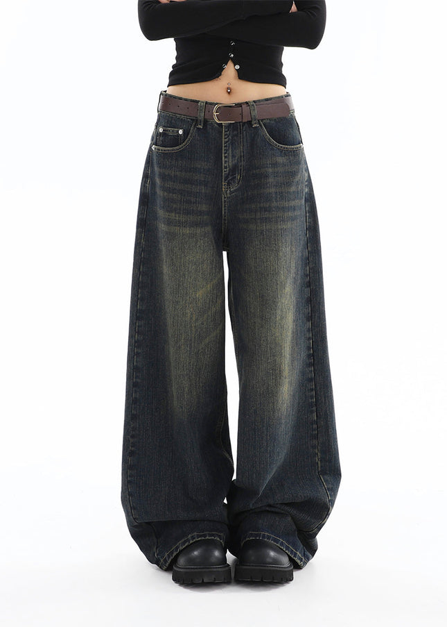 Light Blue Distressed Wide-Legged Straight-Leg Jeans - Women’s Jeans