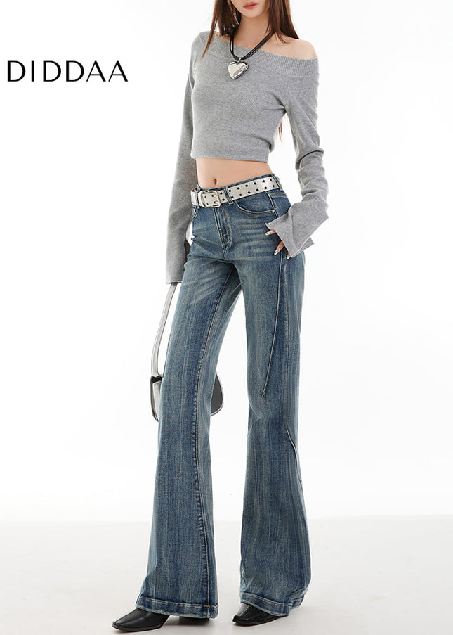 Light Blue Distressed Women’s Retro Low-Waisted Jeans - Women’s Jeans