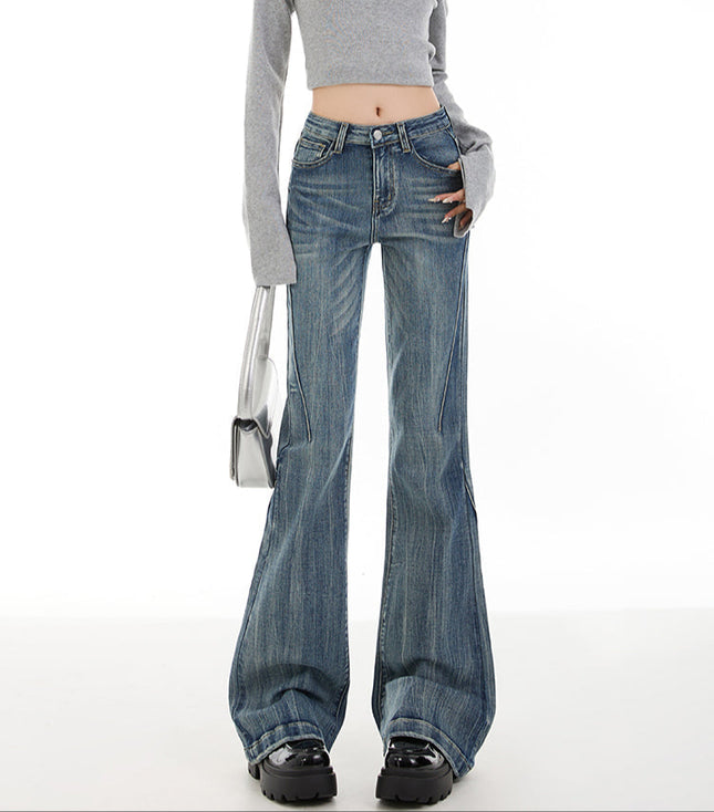 Light Blue Distressed Women’s Retro Low-Waisted Jeans - Women’s Jeans