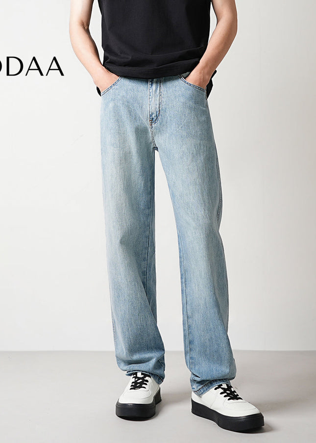 Light Blue Drape Loose Straight-Leg Jeans for Men - 28 / Light Blue - Men’s Jeans