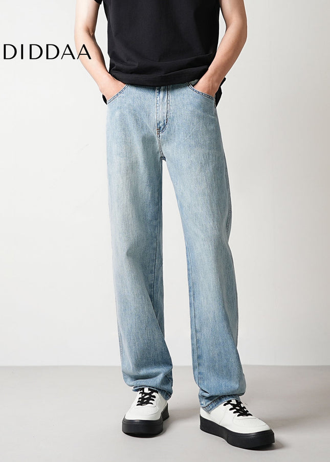 Light Blue Drape Loose Straight-Leg Jeans for Men - Men’s Jeans